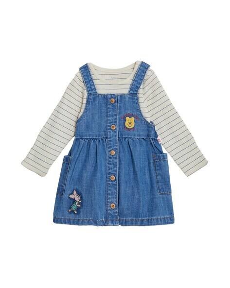 Marks & Spencer Pure Cotton Winnie the Pooh Technology Dungaree Dress & T-Shirt Set