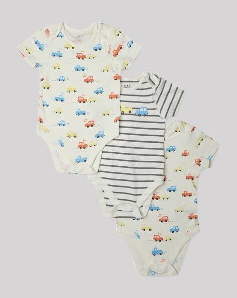 Marks & Spencer Pack of 3 Transport Print Cotton Rich Bodysuits