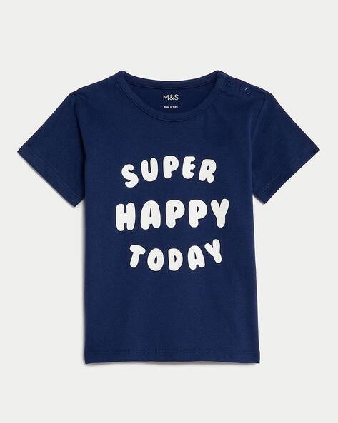 Marks & Spencer Boys Super Happy Slogan Crew-Neck T-Shirt