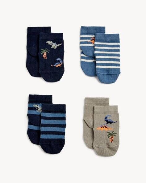 Marks & Spencer Pack of 4 Cotton Rich Dinosaur Baby Socks