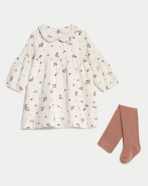 Marks & Spencer Girls Floral Print Fit & Flare Dress with Tights