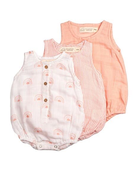 Masilo Pack of 3 Organic Cotton Muslin Rompers