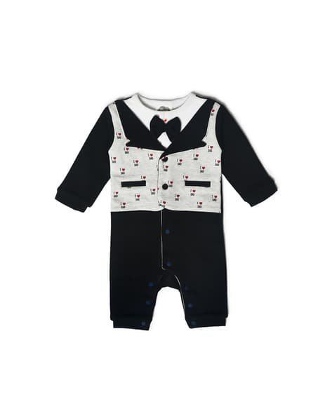 Miarcus Typographic Print Romper with Snap Buttons