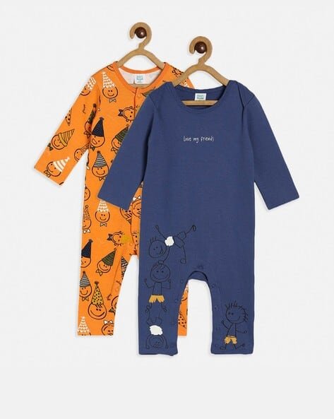 MINI KLUB Pack of 2 Printed Round-Neck Rompers