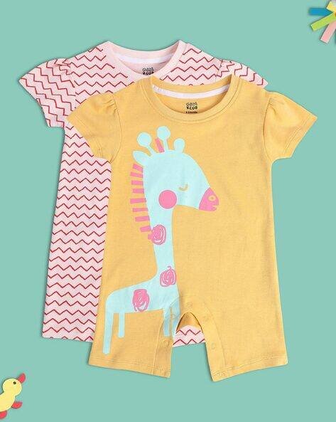 MINI KLUB Pack of 2 Graphic Print Rompers with Snap-Button Closure