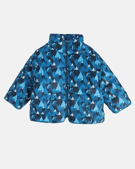 Miniklub Boys Geometric Print Zip-Front Jacket with Split-Kangaroo Pocket