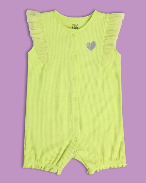 Miniklub Girls Ribbed Cotton Round-Neck Romper