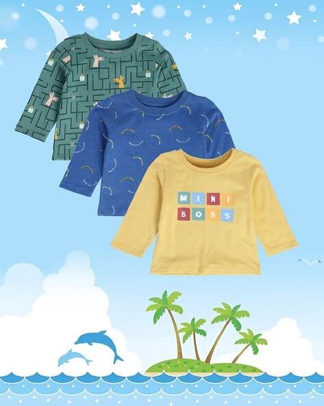 Miniklub Pack of 3 Printed Round-Neck T-Shirts