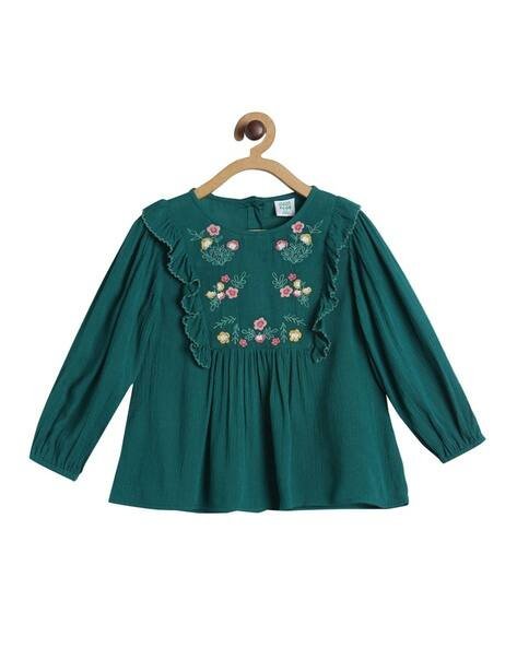 Miniklub Round-Neck Top with Embroidered Yoke