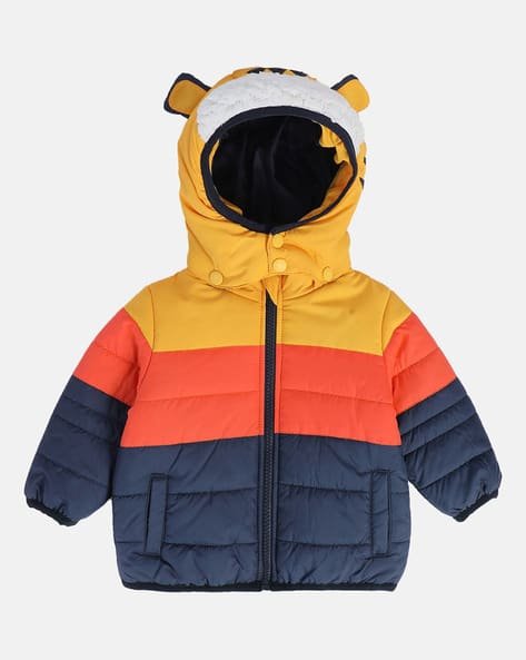 Miniklub Boys Colourblock Zip-Front Puffer Jacket with Detachable Hood