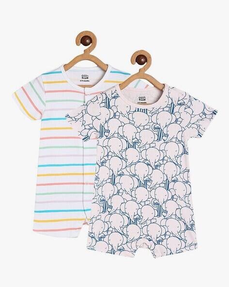 Miniklub Boys Pack of 2 Printed Cotton Round-Neck Rompers