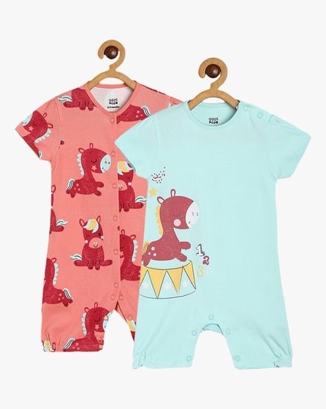 Miniklub Girls Pack of 2 Printed Cotton Rompers