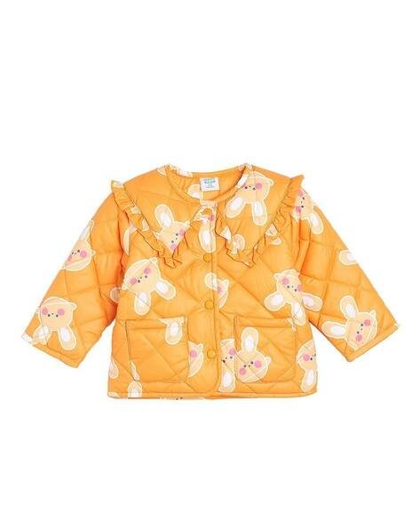 Miniklub Girls Graphic Print Puffer Jacket with Patch Pockets