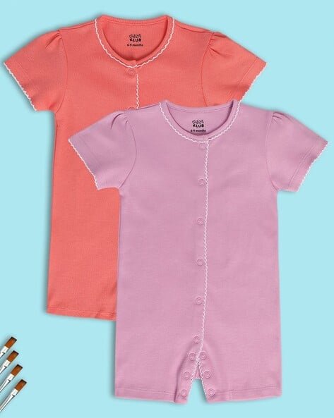 Miniklub Girls Pack of 2 Round-Neck Rompers