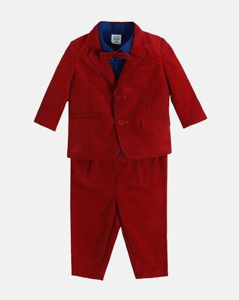 Miniklub Boys Patterned Cotton Blazer with Trousers & Shirt Bow