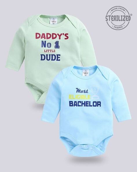 MOM'S LOVE Boys Pack of 2 Printed Bodysuits