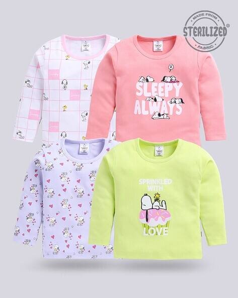 MOM'S LOVE Girls Pack of 4 Snoopy Print T-Shirts