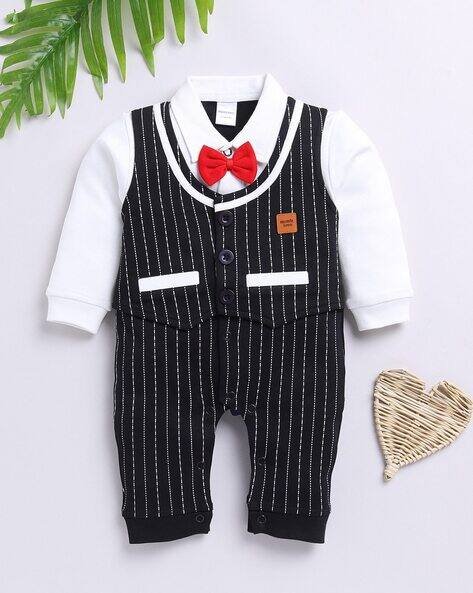 MOM'S LOVE Striped Rompers with Bow Accent