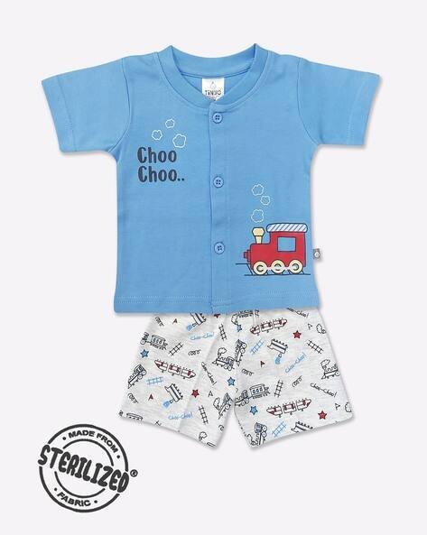 MOM'S LOVE Graphic Print Jhabla & Shorts Set
