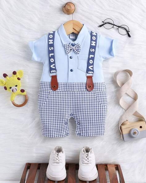 MOM'S LOVE Boys Checked Regular Fit Onesies
