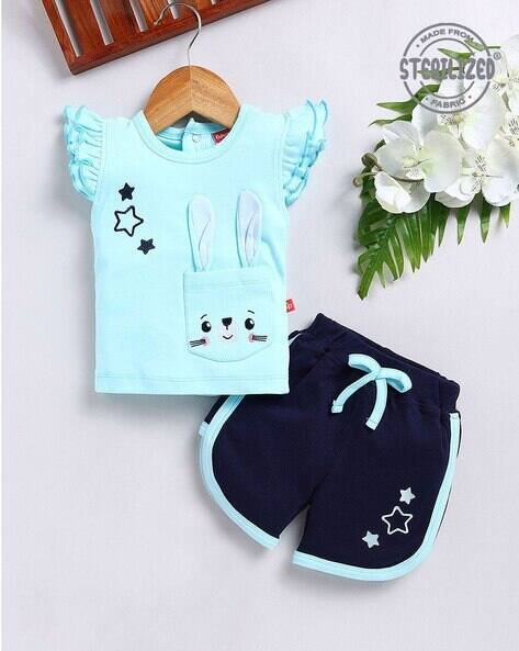 MOM'S LOVE Embroidered Round-Neck Top with Shorts