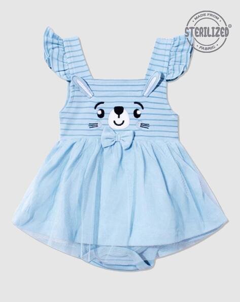 MOM'S LOVE Girls Bunny Face Embroidered Tutu Bodysuit