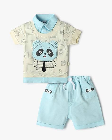 MOM'S LOVE Panda Face Applique T-Shirt & Shorts Set