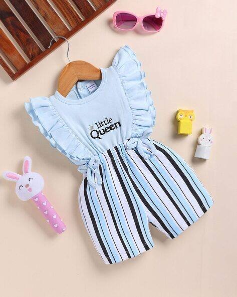 MOM'S LOVE Striped Romper with Ruffled Trims