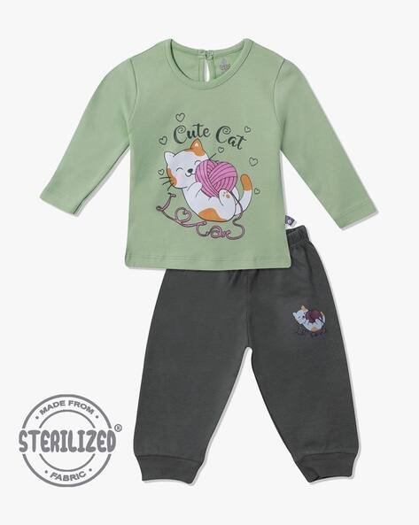 MOM'S LOVE Girls Printed Top & Joggers Set