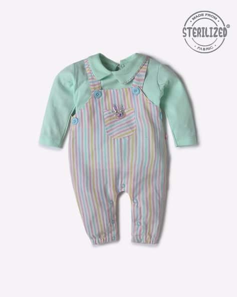 MOM'S LOVE Parallel Striped Dungaree with Top & Hairband