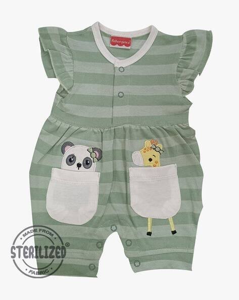 MOM'S LOVE Striped Rompers with Applique
