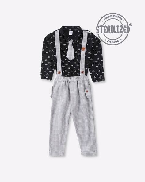 MOM'S LOVE Printed Shirt & Suspender Pants Set
