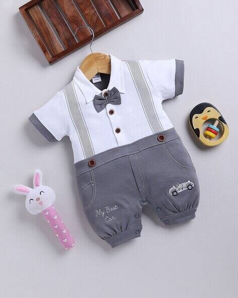 MOM'S LOVE Infants Little Gentleman Print Cotton Rompers