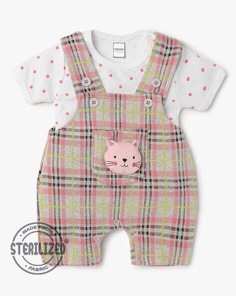 MOM'S LOVE Checked Dungarees & T-Shirt Set