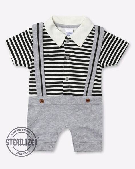 MOM'S LOVE Striped Rompers with Suspenders