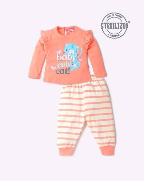 MOM'S LOVE Cute Cat Print Cotton Co-Ord Set