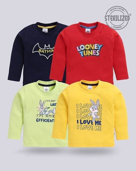 MOM'S LOVE Boys Pack of 4 Typographic Print Round-Neck T-Shirts