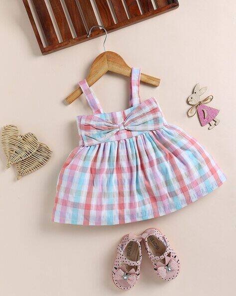 MOM'S LOVE Checked A-Line Bow Dress