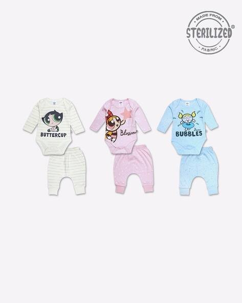 MOM'S LOVE Pack of 3 Printed Bodysuit with Diaper Pants