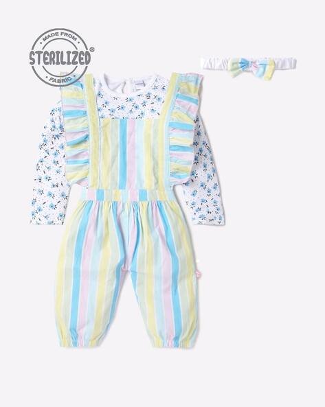 MOM'S LOVE Striped Dungaree with T-Shirt & Headband