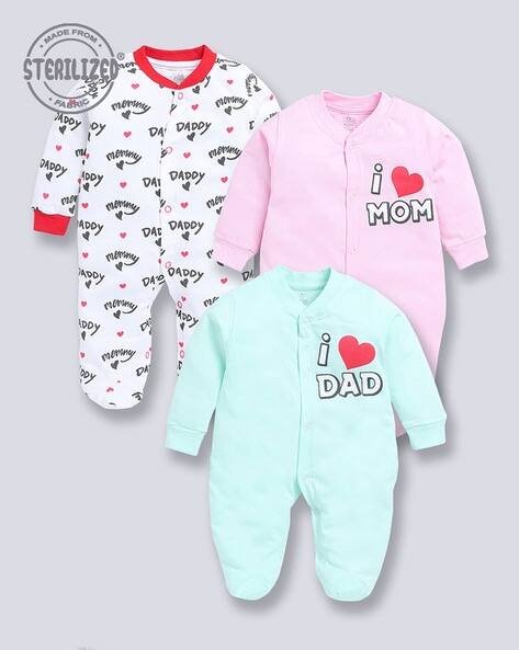 MOM'S LOVE Unisex Pack of 3 Printed Sleepsuits