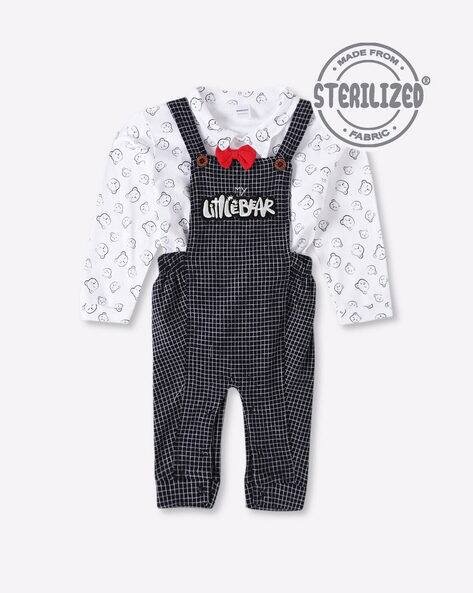 MOM'S LOVE Checked Dungaree with Printed T-Shirt