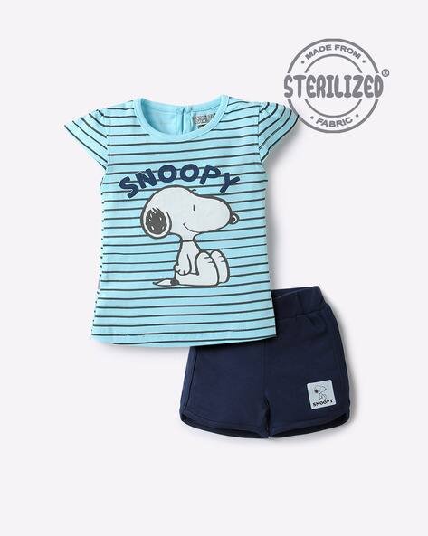 MOM'S LOVE Snoopy Print T-shirt & Shorts Set