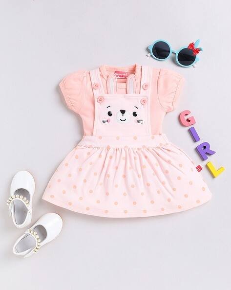 MOM'S LOVE Printed Dungaree Dress with T-Shirt