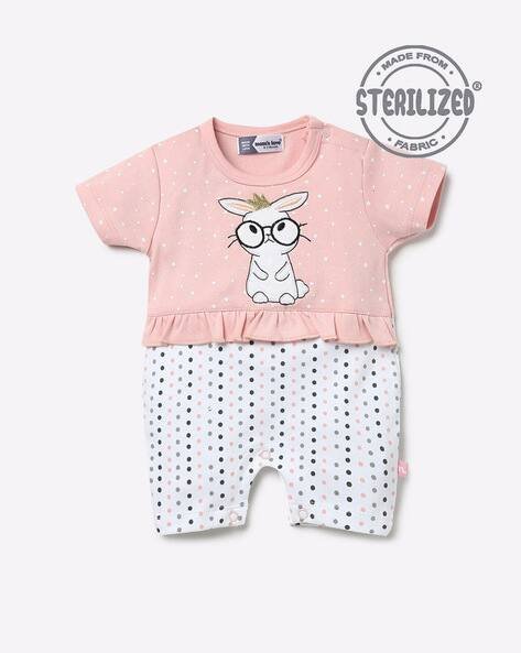 MOM'S LOVE Printed Rompers with Rabbit Embroidery