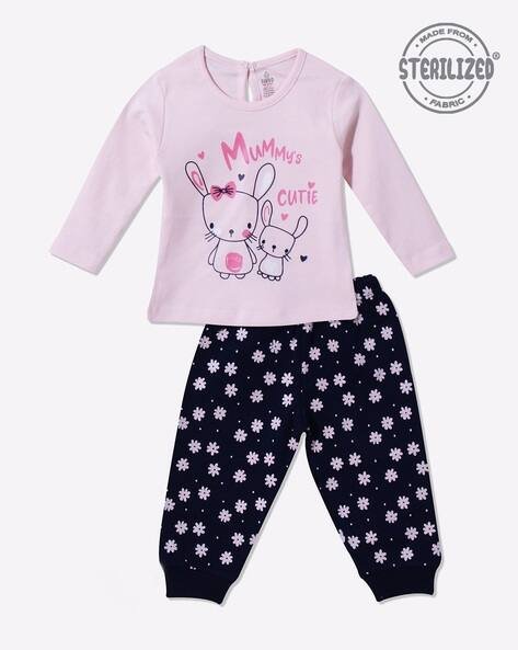 MOM'S LOVE Girls Printed T-Shirt with Joggers