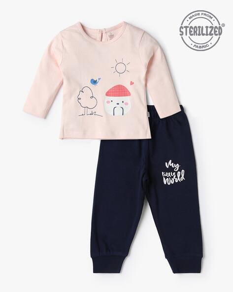 MOM'S LOVE Girls Printed Cotton Sweatshirt with Joggers