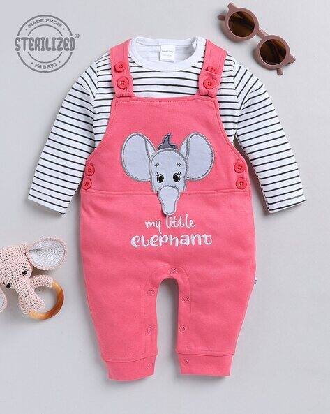MOM'S LOVE Animal Applique Dungaree & T-Shirt