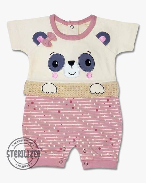 MOM'S LOVE Panda Printed Romper with Applique