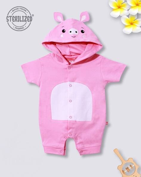 MOM'S LOVE Pig Applique Hooded Romper